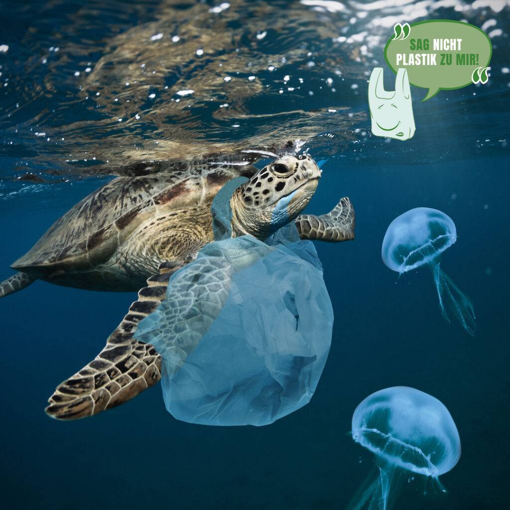 Underwater global problem with plastic rubbish