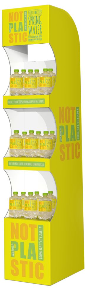 WILDALP NOT PLASTIC WATER NaKu PLA bottle display