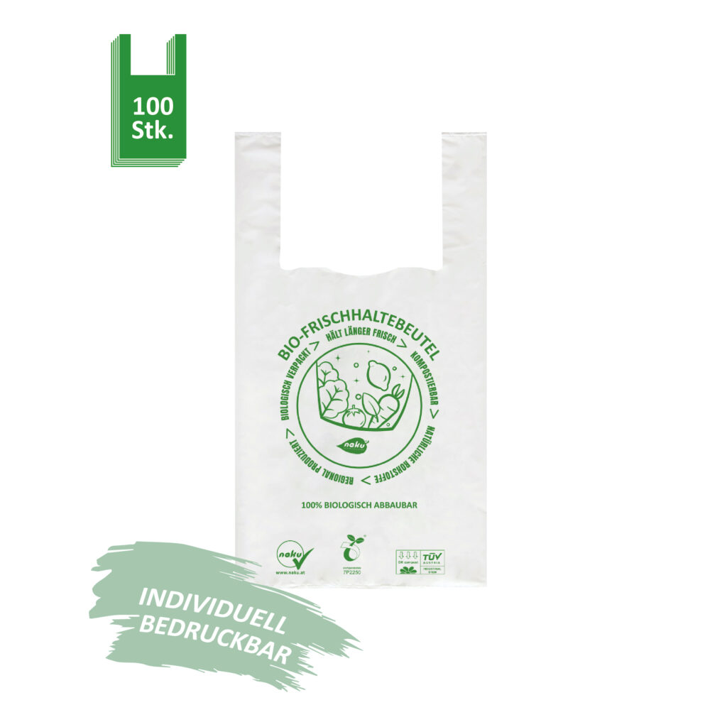 NaKu organic sack/organic carrier bag made of bioplastic. Compostable & recyclable.