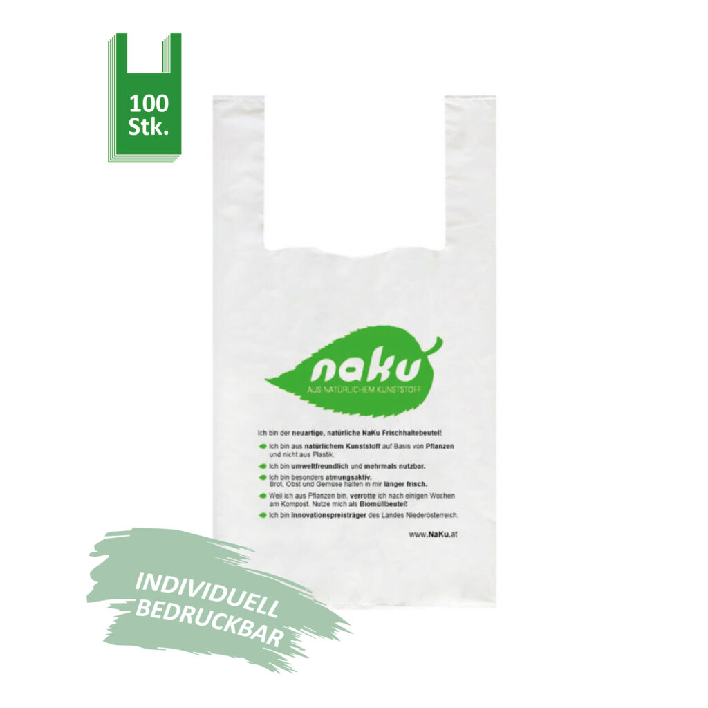 NaKu Bio-Sackerl/Bio-Tragetasche aus Biokunststoff. Kompostierbar & recyclebar.