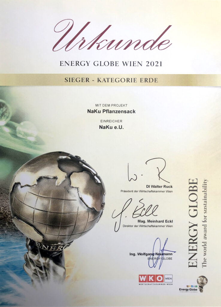 Energy Globe Award Austria Category Earth NaKu organic planting bag made of bioplastic