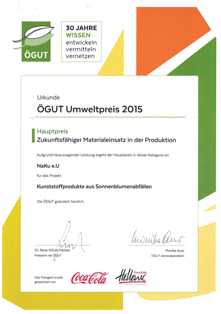 NaKu ÖGUT environmental award 2015 for sustainable use of materials in production