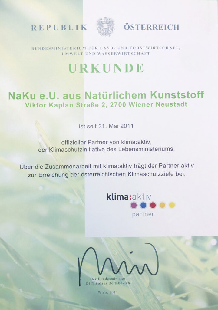 Certificate NaKu official klimaaktiv partner since 2011