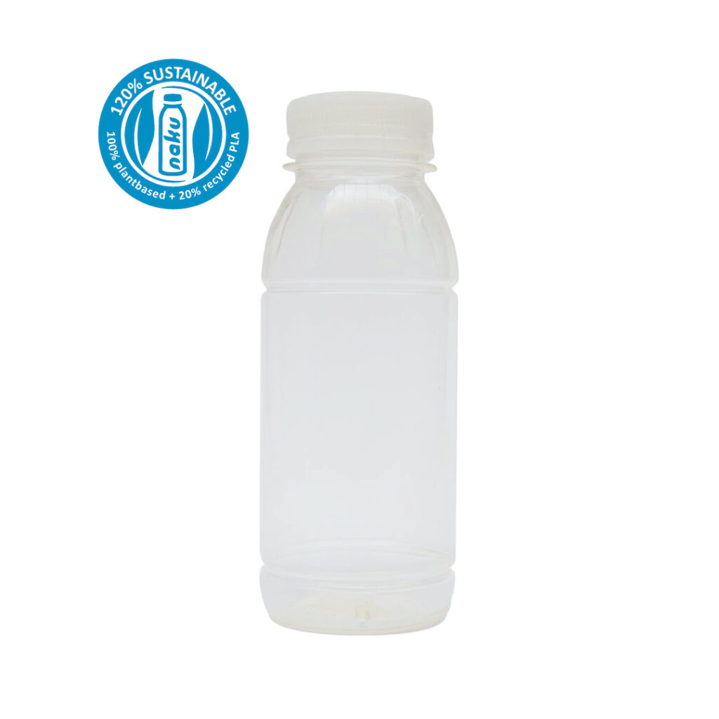 Die zu 120% nachhaltige NaKu PLA-Flasche/Biokunststoffflasche 250ml. Recyclebar & kompostierbar.