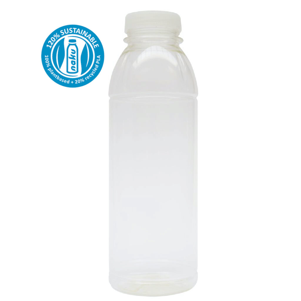 Die zu 120% nachhaltige NaKu PLA-Flasche/Biokunststoffflasche 500ml. Recyclebar & kompostierbar.