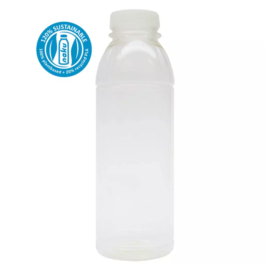 Die zu 120% nachhaltige NaKu PLA/rPLA-Flasche/Biokunststoffflasche 500ml. Die zu 120% nachhaltige NaKu PLA/rPLA-Flasche/Biokunststoffflasche 500ml. Recyclebar & kompostierbar.
