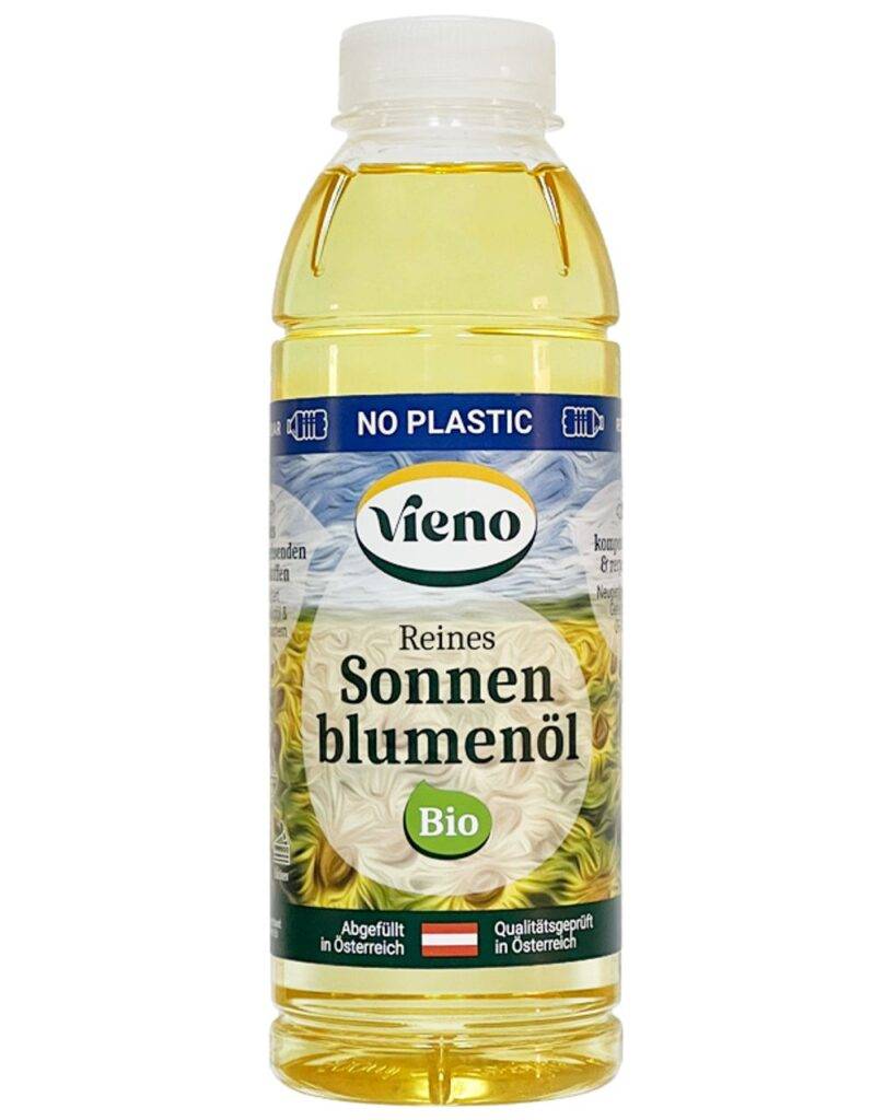 Vieno Bio-Sonnenblumenöl in der No-Plastic-Flasche 