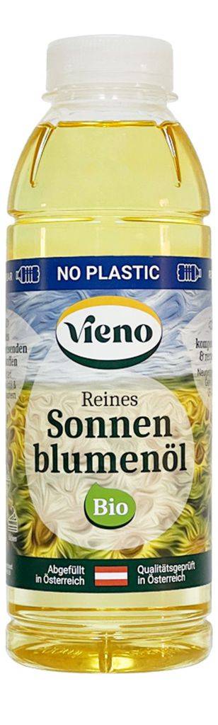 VIENO Bio-Sonnenblumenöl in der NO PLASTIC Flasche