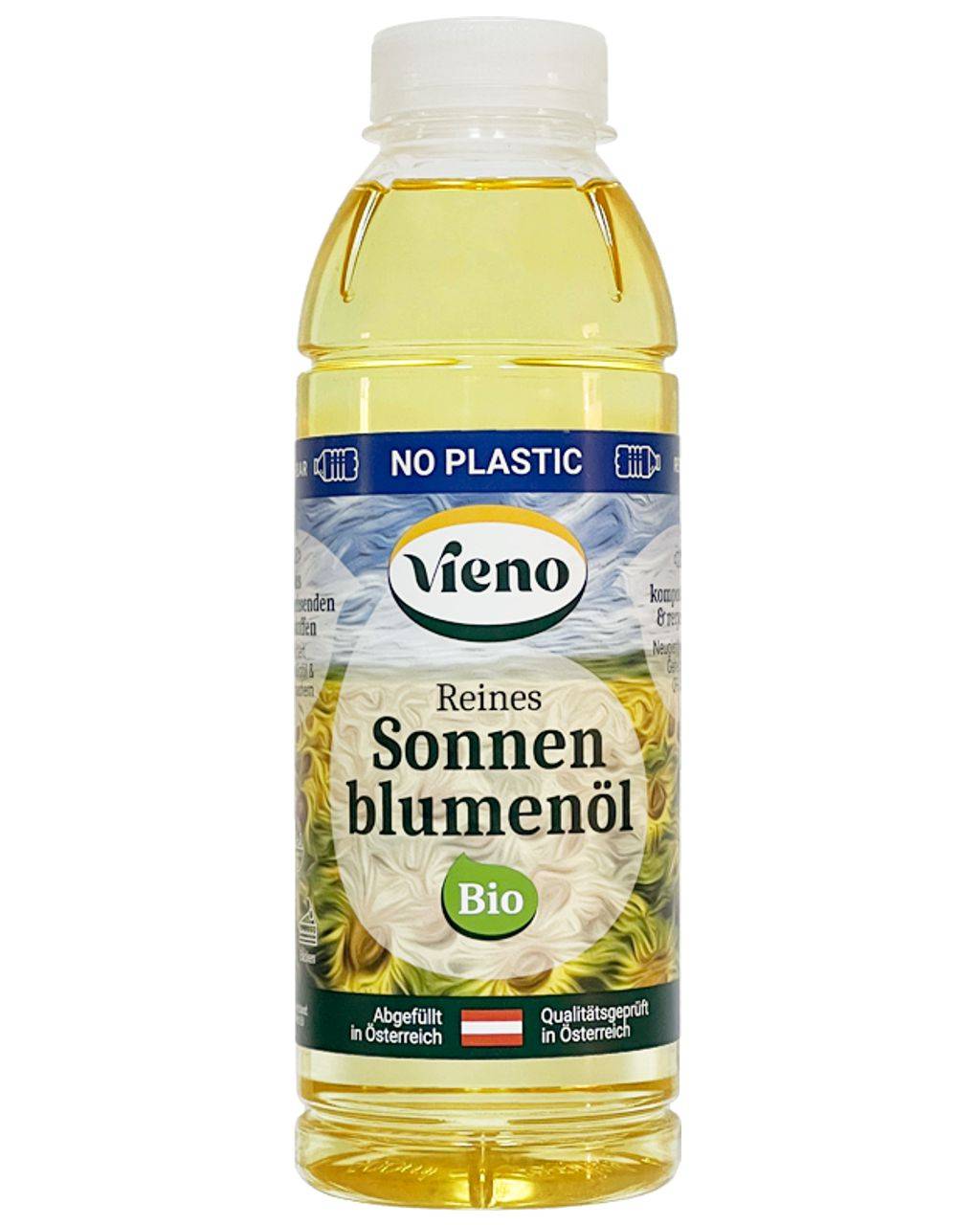 Vieno Bio-Sonnenblumenöl in der No-Plastic-Flasche von NaKu