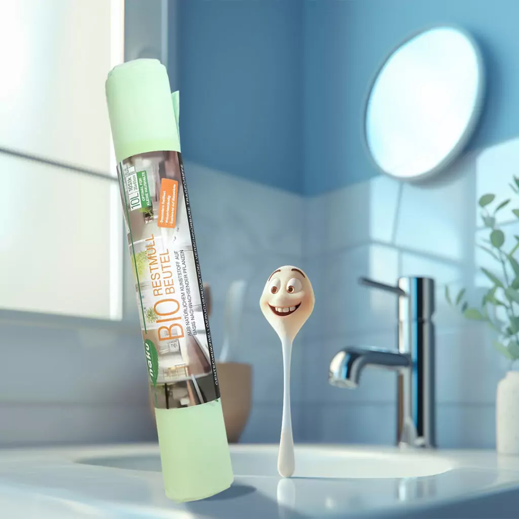 Der kleine NaKu Restmüllbeutel ist optimal für Bad und WC